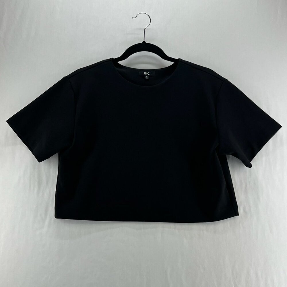 Uniqlo Crepe Jersey Short Sleeve T-Shirt Womens XS Pullover Crop Crewneck Black